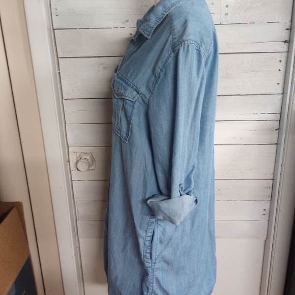 Philosophy Women's Size XL Blue Denim Long Shirt Dress Roll Tab Sleeve Pockets - Picture 4 of 15